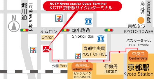 京都駅サイクルターミナルへのアクセスマップ・地図